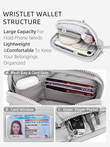 WESTBRONCO Wristlet Wallets for Women – RFID Blocking Quilted Nylon Phone Wallet, Card Holder Purse for Travel & Everyday Use - color: Grey
