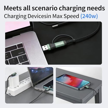 240W USB C Cable 2-Pack, 10FT USB C to USB C Fast Charging Cable, 90 Degree Right Angle Braided USB C Cord for MacBook Pro/Air, iPhone 16/17 Pro Max, iPad Pro, Samsung S25/S24, Laptop, Tablet