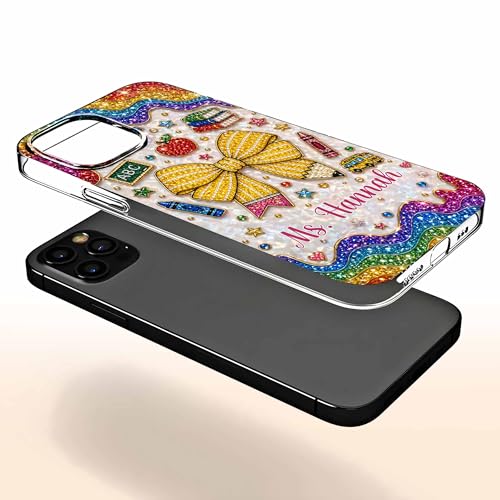 Teaching is A Work of Heart Pencil Bow and Apple - Personalized Clear Phone Case Cute Teacher Appreciation Week Gift Back to School Protective Cover for Women