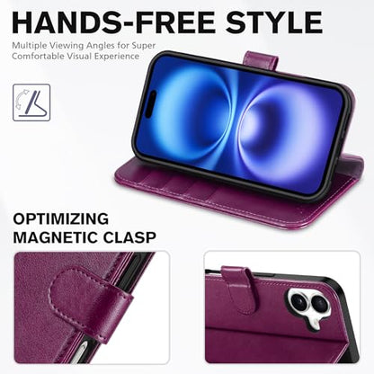 TUCCH Wallet Case for iPhone 16 (6.1") 2024, 4 Card Slots, Plum Purple | RFID Blocking, Viewing Stand, Shockproof TPU Shell, PU Leather, Magnetic Closure, Protective Folio Flip Cover - color: Plum Purple