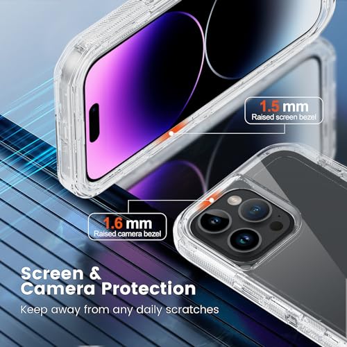 for iPhone 14 Pro Max Clear Case with 2 Screen Protector,[Not Yellowing] Military Grade Drop Protection Thick Anti-Fall Transparent Heavy Duty Shockproof Phone Cover 6.7"(Clear) - color: Clear