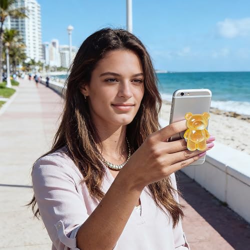 3D Gummy Bear Phone Grip Stand Cute Gummy Bear Style Expandable Collapsible Mobile Phone Grip Stand Holder Comfortable to Hold Phone Grips for Smartphone & Tablet Cell Phone (Yellow) - color: Yellow