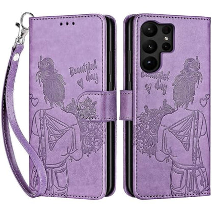 for Samsung Galaxy S23 Ultra Wallet case, Purple-Girl | 3 Card Holders, Kickstand, Shockproof TPU Shell, PU Leather, Magnetic Closure, Protective Flip Folio Cover, Women - color: 2