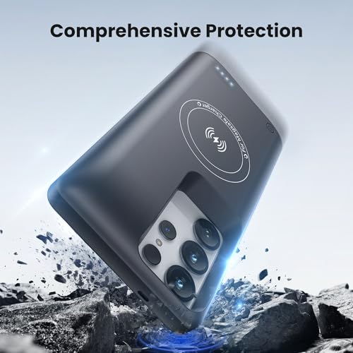 Charging Phone case for Samsung Galaxy S23/Galaxy S22 Battery Case, Real 10000mAh Portable Power Bank with Magnetic Wireless Charging,Protective Charger Phone case with Battery Pack Black - size: Galaxy S23/Galaxy S22