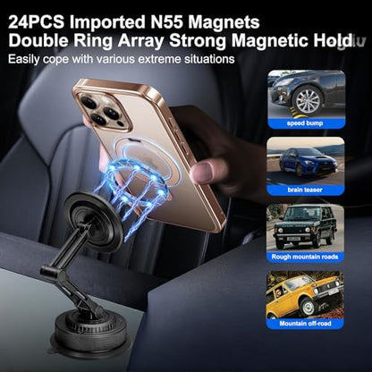 PIEPIE All-Metal Alloy Long Arm Magnetic Suction Cup Car Phone Mount(Black) - color: Black