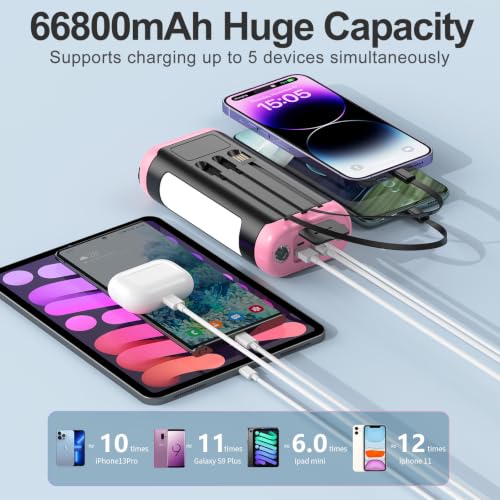 Solar Power Bank Portable Charger 66800mAh Battery Pack for Camping(Pink) - color: Pink
