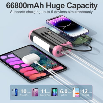 Solar Power Bank Portable Charger 66800mAh Battery Pack for Camping(Pink) - color: Pink