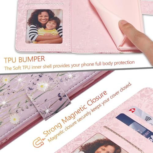 UEEBAI Wallet Case for Samsung Galaxy A17 5G, PU Leather Phone Cover Kickstand RFID Blocking Flip Case Card Slots Wrist Strap Relief Engraved Pattern Magnetic Closure Folio Cover - Pansy - color: Pansy, size: Samsung Galaxy A17 5G