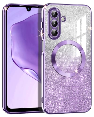 Casetego for Galaxy A17 5G Case,Compatible with MagSafe,Clear Magnetic Glitter Gradient Sparkle Luxury Plated Soft TPU Bumper Full Camera Lens Protector for Samsung Galaxy A17 5G,Deep Purple - color: Deep Purple, size: Galaxy A17 5G