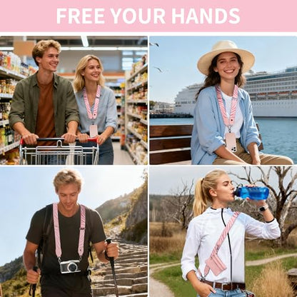 2pcs Clip and Go Strap for Phone with Wallet Crossbody Strap with Pouch - color: Pink+black