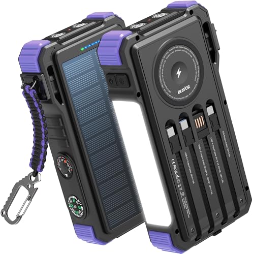 BLAVOR Solar Power Bank 20000mAh, Wireless Charger for Phones & Apple Watch - color: Purple