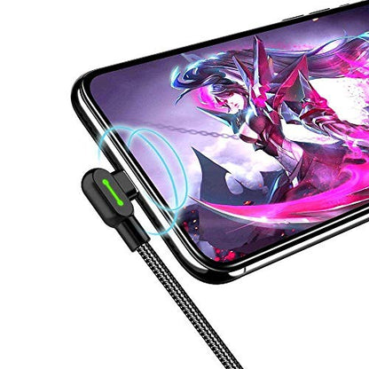 mcdodo USB 90 Degree Right Angle Design Gaming iPhone LED Nylon Braided Sync Charge New USB Reversible Data 6FT/1.8M Cable Compatible iPhone 14/13/12/11 Pro Max (6FT Black)