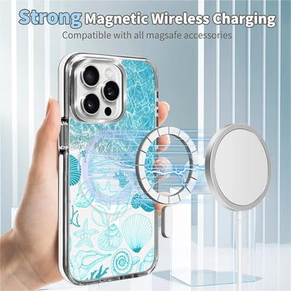 VisEnt Clear Case for iPhone 15 Pro, Magnetic Phone Case, Transparent Slim Cover, Military Grade Protection, Shockproof, Anti-Yellowing, Scratch Resistant, Ocean Wave Shell - color: Ocean Wave Shell, size: Iphone 15 Pro