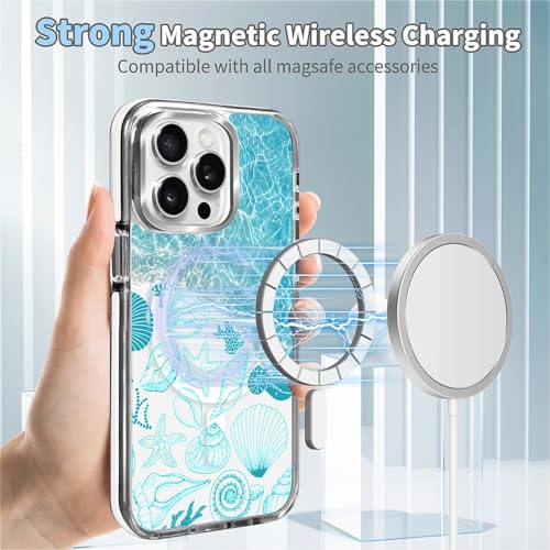VisEnt Clear Case for iPhone 15 Pro, Magnetic Phone Case, Transparent Slim Cover, Military Grade Protection, Shockproof, Anti-Yellowing, Scratch Resistant, Ocean Wave Shell - color: Ocean Wave Shell, size: Iphone 15 Pro