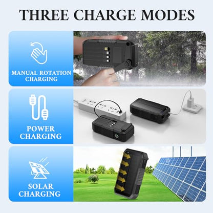 Solar Power Bank 66800mAh Built in Hand Crank for Camping and Hiking - color: Black