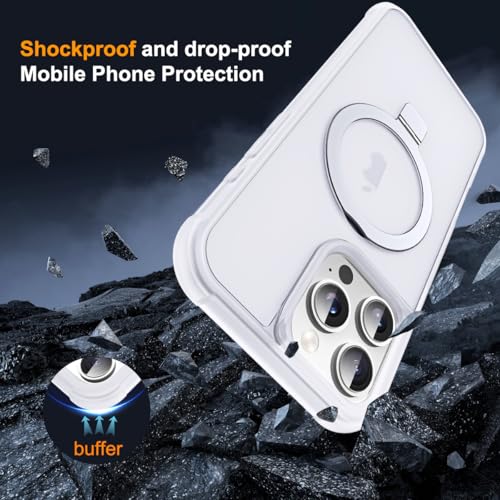 SKYLMW Compatible with iPhone 16 Pro Case with Stand,Translucent | iPhone 16 Pro Phone Case 6.3",Magnetic Ring Stand,Compatible with MagSafe,Military-Grade Protection,Great Grip Feeling - color: Translucent, size: Iphone 16 Pro
