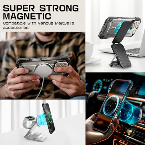 SUPCASE for iPhone 16 Pro Max Case (6.9 inch) with Camera Cover Stand, Grey | Compatible with MagSafe, Camera Control Button, Military-Grade Drop Protection, Heavy Duty Rugged Magnetic Case, UB Mag XT - color: grey