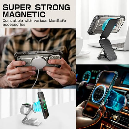SUPCASE for iPhone 16 Pro Max Case (6.9 inch) with Camera Cover Stand, Grey | Compatible with MagSafe, Camera Control Button, Military-Grade Drop Protection, Heavy Duty Rugged Magnetic Case, UB Mag XT - color: grey