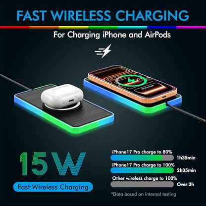 Magnetic Wireless Charger for iPhone 17/16/15/14/13/12 Series, Fast Wireless Charging Pad with Extension Cable, Portable Mag Safe Compatible Charger for Car, Desk & Travel, USB Magnetic Phone Charger