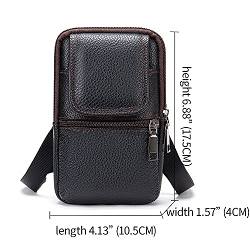 Leather Shoulder Pouch Men, Phone Waist Bag, Belt Loop Messenger Business Bag Crossbody Satchel Purse with Adjustable Strap - color: Coffee