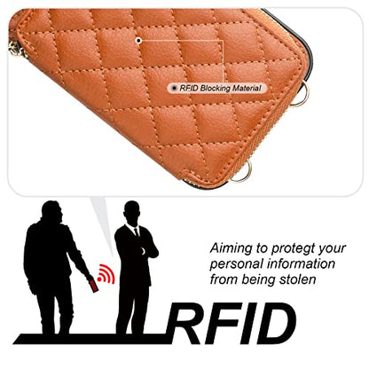 Bocasal Crossbody Wallet Case Card Holder for iPhone 13, Brown | RFID Blocking PU Leather Zipper Handbag Purse, Kickstand Flip Folio Case with Card Slots Holder Wrist Strap Lanyard 6.1 Inch - color: Brown