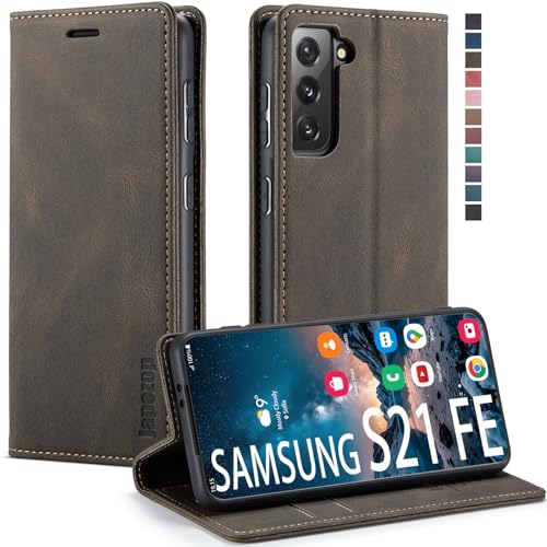 Samsung Galaxy S21 FE 5G Wallet Case with Card Holder RFID Blocking Kickstand Magnetic,Leather Flip Case Wallet for Samsung Galaxy S21 FE 5G 6.4 Inch (Coffee) - color: Coffee, size: S21 FE 6.4"