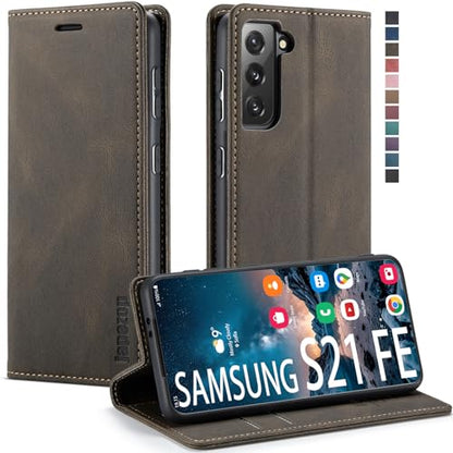 Samsung Galaxy S21 FE 5G Wallet Case with Card Holder RFID Blocking Kickstand Magnetic,Leather Flip Case Wallet for Samsung Galaxy S21 FE 5G 6.4 Inch (Coffee) - color: Coffee, size: S21 FE 6.4"