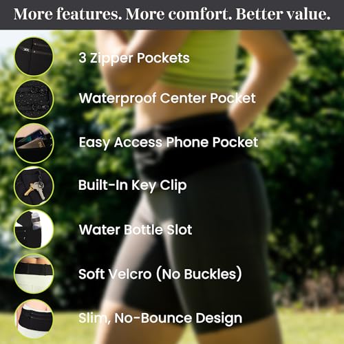 StashBandz Running Belt Money Belt, 3 Large Zippered Pockets, Phone Holder - size: Medium