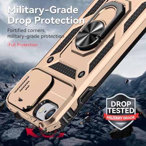 SunStory Compatible with iPhone SE 2022/2020/3rd/2rd / 6/7/8 Case with HD Screen Protector & Slide Camera Cover & Kickstand, [Military-Grade] Phone Case for iPhone SE 2020/2022/6/7/8 (Golden) - color: Golden
