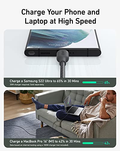Anker USB C Cable, 240W Type C Fast Charging, USB 2.0 (6 ft, Phantom Black) - size: 6ft