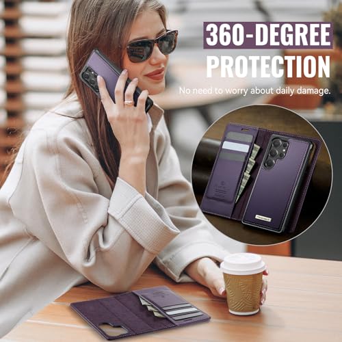 for Samsung Galaxy S26 Ultra 2in1 Detachable Wallet Case, Purple | Compatible with Magsafe, Magnetic, RFID Blocking Card Holder, Shockproof, Kickstand, Wireless Charging, PU Leather Flip Cover - color: (Detachable 2 in 1)-Purple, size: Galaxy S26 Ultra
