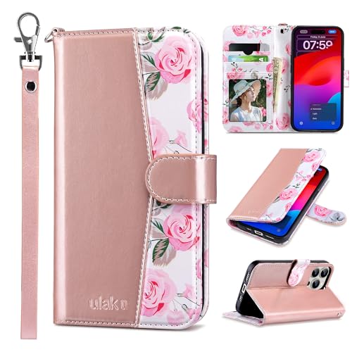 ULAK Compatible with iPhone 15 Pro Max Wallet Case Card Holder, Rose Gold | for Women with Credit Card Holders, [RFID Blocking], Designed Flip PU Leather Kickstand Shockproof Protective Cover - color: Rose Gold, size: iPhone 15 Pro Max - 6.7 inch