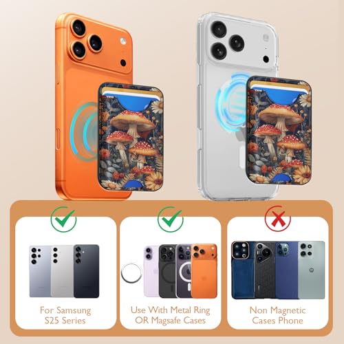 Compatible with Magsafe Wallet Magnetic Card Holder - Mushroom Phone Wallets for Women Teen Girls Cute for iPhone 17/16/15/14/13/12 Series Slim for Apple Mag RFID Magnet,Fit 3 Cards - color: Mushroom