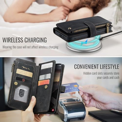 Compatible with Samsung Galaxy S26 Wallet Case,with Card Holder Kickstand Magnetic Zipper Pocket Lanyard Strap Wristlet,Leather Flip Case Wallet for Samsung Galaxy S26 5G 6.3 Inch (Black) - color: Black, size: S26 6.3 Inch