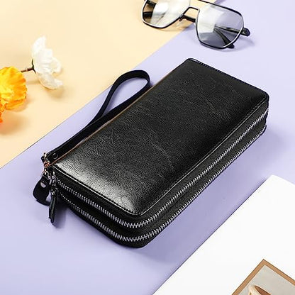 Small Compact Women Wallet RFID Blocking Genuine Leather Bifold Purse with ID Windows - color: 2-waxed Black, size: One Size