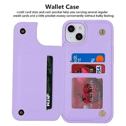 iCoverCase Compatible with iPhone 14 Case with Card Holder, Wallet Case for Women Men RFID Blocking PU Leather Protective Phone Case 6.1 Inch (Light Purple) - color: Light Purple