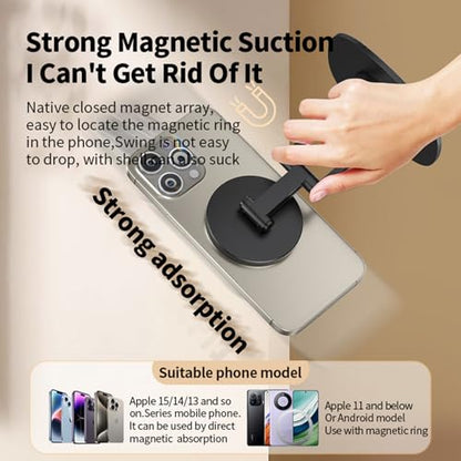 Magnetic Phone Stand for Desk 360 Rotating Adjustable Foldable Aluminum for MagSafe Cell Phone Stand Holder with Non-Slip Base Desk Stand for iPhone 17 16 Pro Max/15/14/13/12 Plus Air (Black) - color: Black