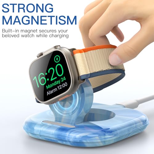 for Apple Watch Charger Stand, Magnetic Fast Charging Dock Portable Design - color: Marble Blue