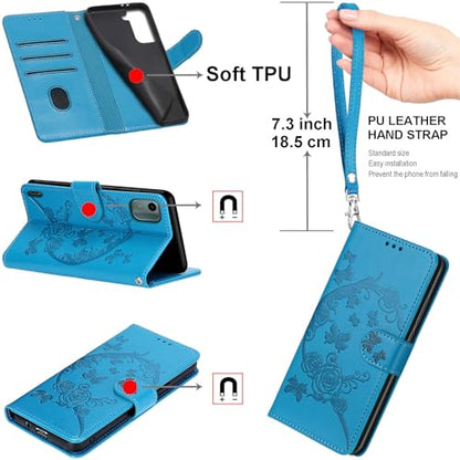 Wallet Case for Motorola Moto G Power 2025/2026, Blue Flower | Women Flip Folio Cover, Embossed PU Leather, Stand, Credit Card Holders Slots, Wrist Strap - color: 5