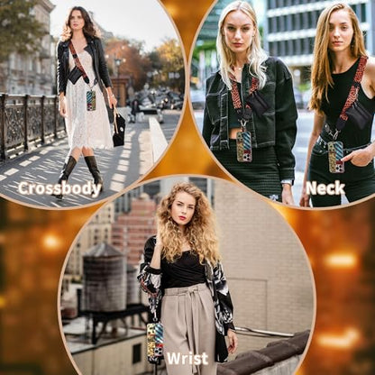 2pcs Clip and Go Strap for Phone with Wallet Crossbody Strap with Pouch - color: Leopard+black