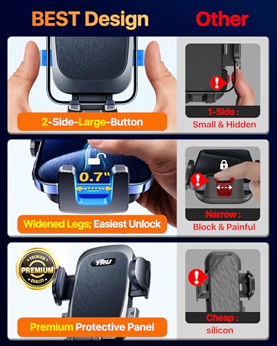 YRU True Military-Grade [360° Rotation Suction] 2026 Ultimate Car Phone Holder Mount 【90+LBS Safest Strongest & Patent Certs】 Dashboard Windshield Vent for iPhone 18 Pro Max Samsung Webcam, Jet Black - color: Jet Black
