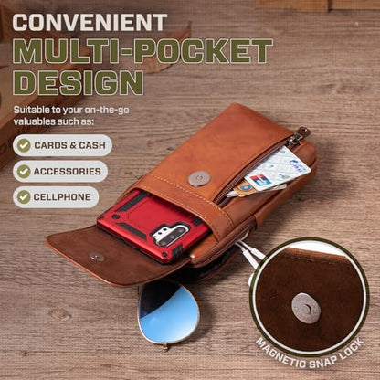 Genuine Leather Crossbody Bag for Men/Women, Small Messenger Bag Cell Phone Purse Shoulder Holster Passport Pouch - color: Brown_B