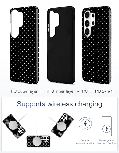 Magnetic Polka Dot Case for Samsung Galaxy A16 5G, Black | Compatible with MagSafe, Cute Dots Aesthetic Design, Soft TPU and Hard PC Protective Phone Cover for Women Girls - color: Black Polka Dot