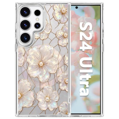 for Samsung Galaxy S24 Ultra Magnetic Case【Compatible with MagSafe】 Aesthetic Oil Painting Stained Glass Flower Design, Slim Fit Hard PC Back Shockproof Cute Clear Phone Cover, Light Pink - color: Light Pink, size: Galaxy S24 Ultra