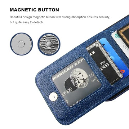 KIHUWEY for iPhone 16 Pro Wallet Case Card Holder Kickstand, Lichee Blue | Credit Card Slots, PU Leather, Kickstand, Magnetic, Flip Heavy Duty Protection Cover for Men and Women - color: Lichee Blue