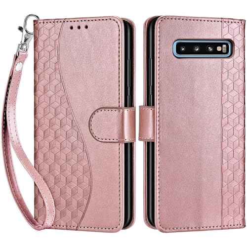 for Samsung Galaxy S10 Wallet case, Rose Gold | 3 Card Holders, Kickstand, Shockproof TPU Shell, PU Leather, Magnetic Closure, Protective Flip Folio Cover, Women - color: 5