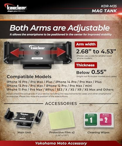 Kaedear Magnetic Motorcycle Phone Mount, 360° Rotating, KDR-M35-S - color: Silver