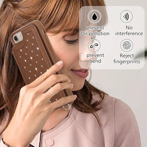 for iPhone 7/8/SE 2022/SE 2020 Wallet Case with Card Holder Slots and Strap, RFID Blocking Magnetic Flip Folio Cover, Crossbody Purse Protection Case with Kickstand,Brown Diamond - color: Brown Diamond, size: iPhone 7/8/SE 2022/SE 2020(6.6")