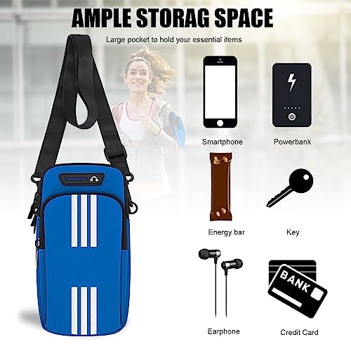 Phone Holder for Running Armband Small Crossbody Bags for Women Men Kids,iPhone 11 12 13 14 15 16 17 Pro Max Xs 16e XR X 8 Plus SE Mini Pouch,Samsung Galaxy Ultra Edge S26 S25 Note 20 Arm Bag - color: 03-Blue with Crossbody Strap&Hook