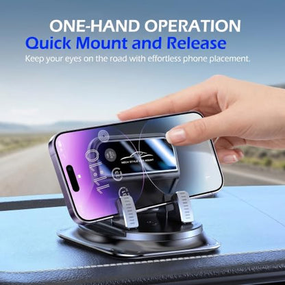 1 PC Car Phone Holder, Dashboard Cell Phone Mount, Anti-Slip One-Hand Operation Bracket, 360 Degree Rotation ，Universal for Most Cars, Trucks, SUVs (Black)